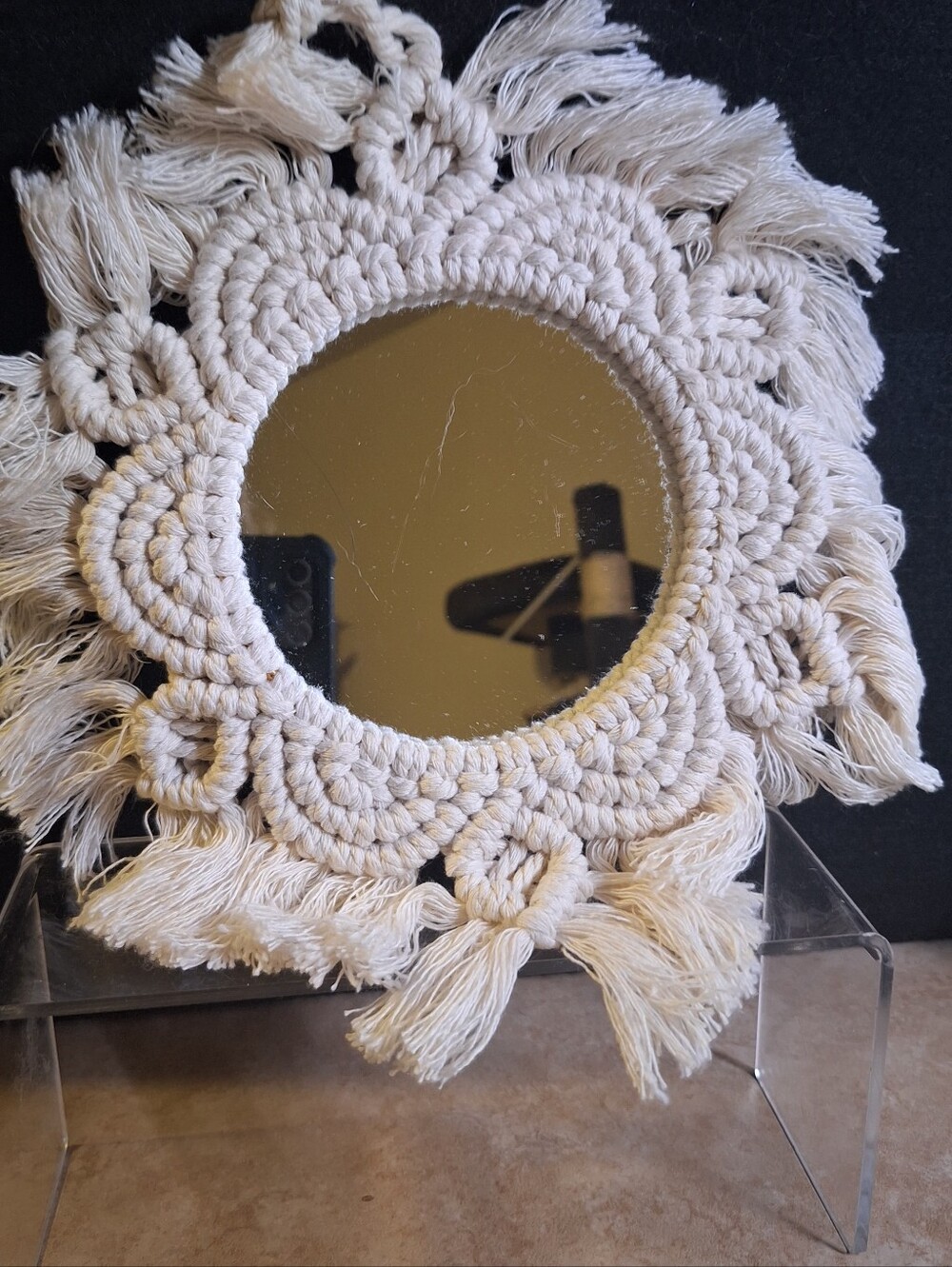 Macrame Wall Mirror Natural Handmade Fringe 10.5" Round 4" Mirror Purple Garden